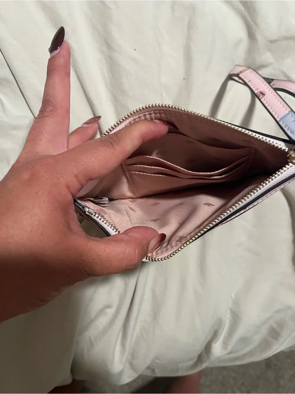 Pink Champagne Print Wristlet Bag